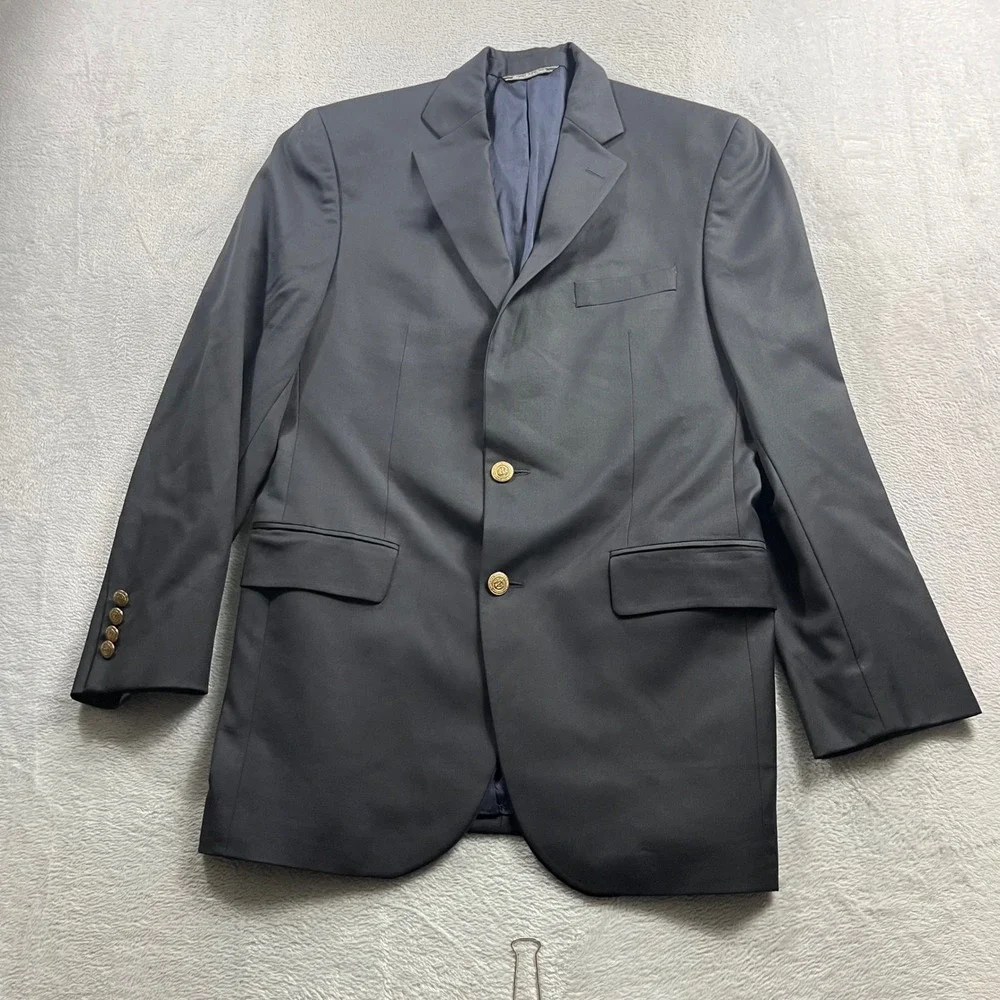 Vineyard Vines Mens 38R Navy Blue Wool Blazer Gold Crest Button Sport Coat Luxor
